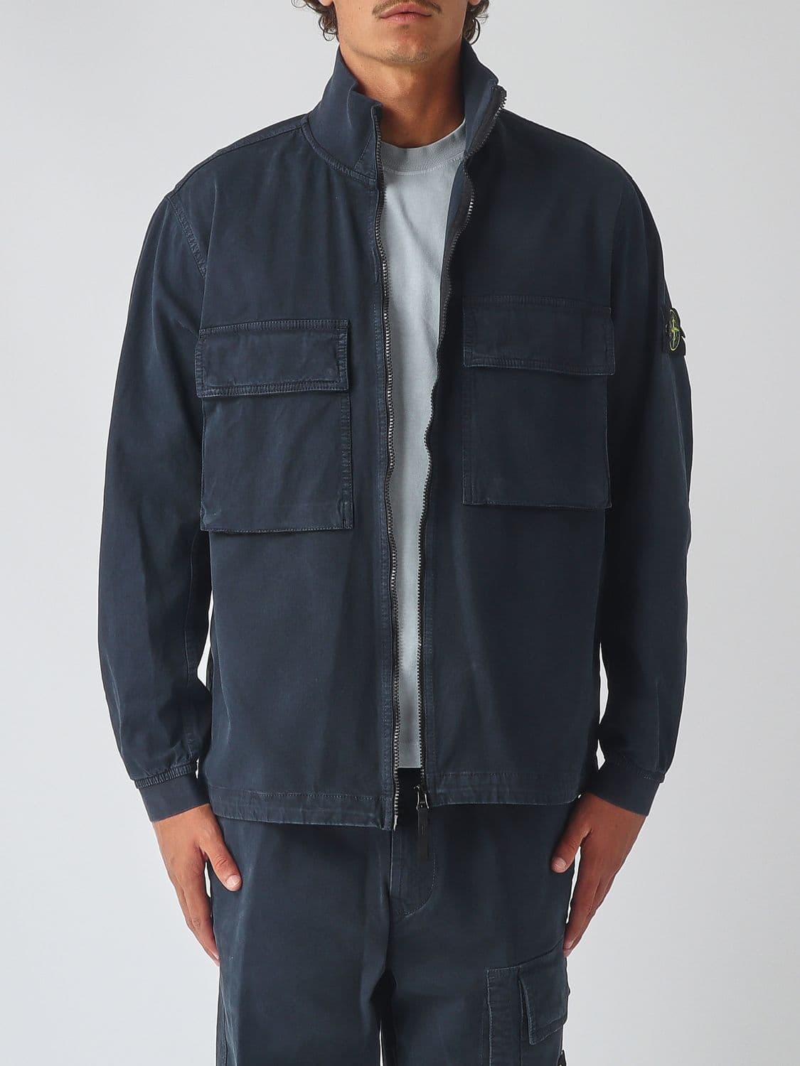 Stone Island Organic Cotton Shirt Jacket with Embroidered Compass Logo