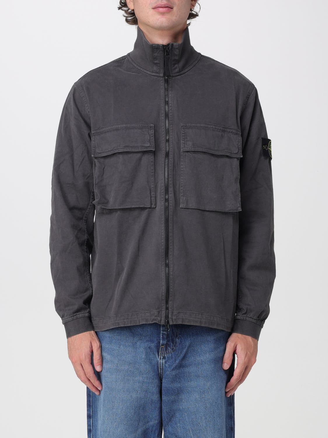 Stone Island Organic Cotton Shirt Jacket with Embroidered Compass Logo