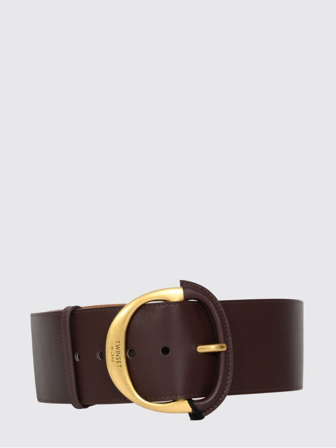 Twinset Women's Brown Leather Belt with Adjustable Metal Buckle