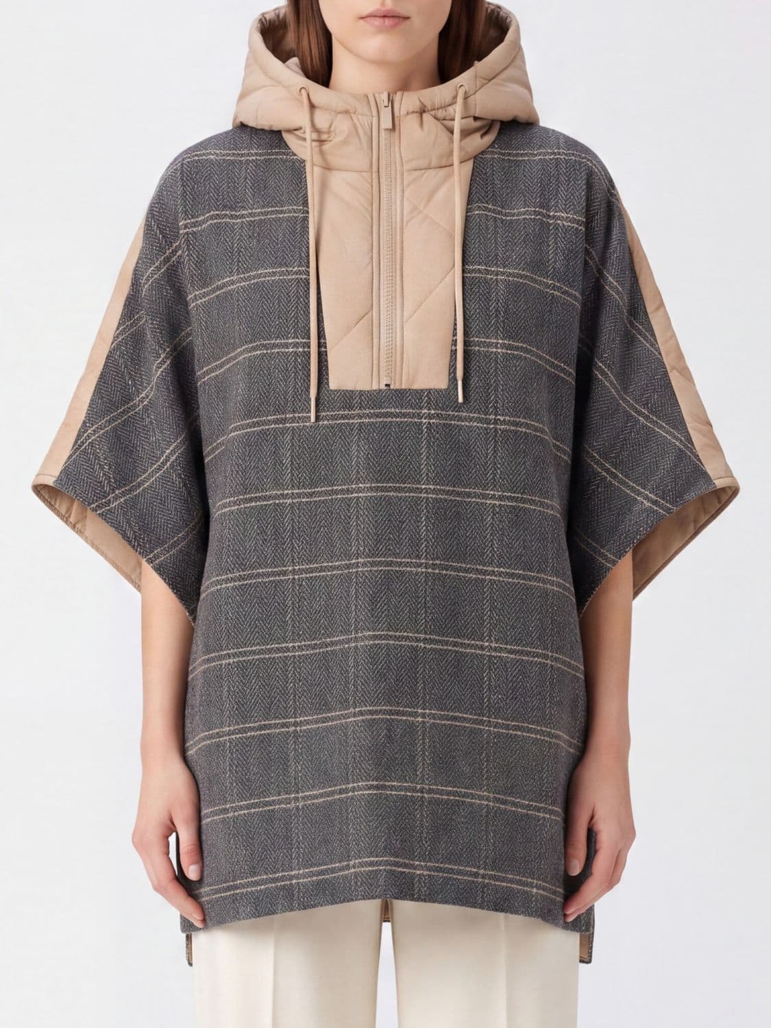 Twinset Short Plaid Cape with Hood and Zip · OS