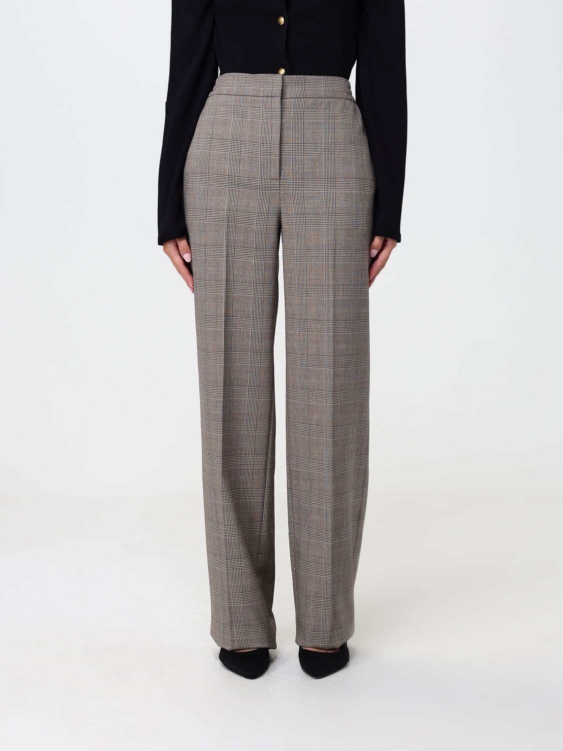 Twinset Prince of Wales Check Wool Blend Wide-Leg Trousers