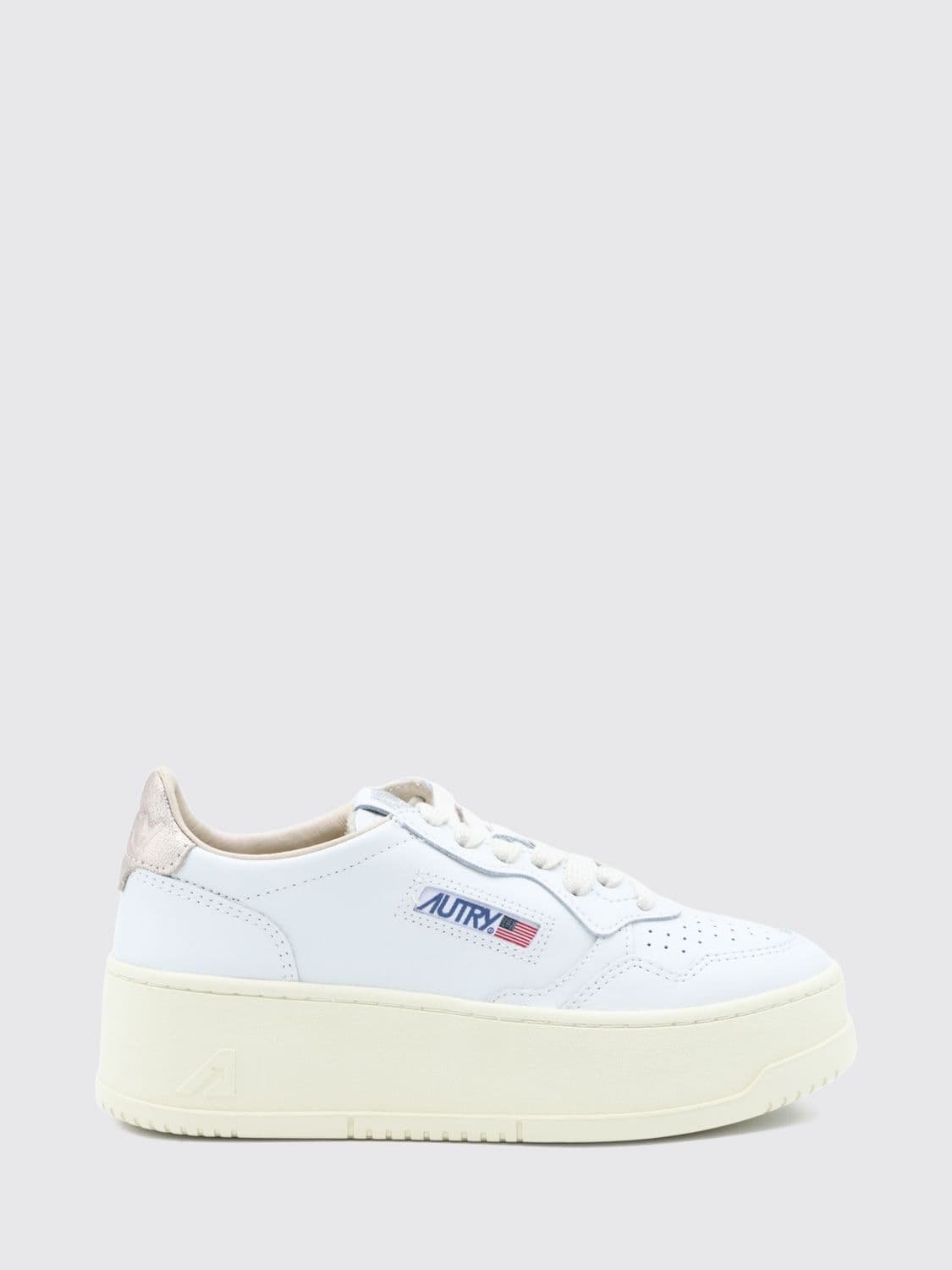 Autry Medalist Platform Low Sneakers in Leather with Perforated Toe and Cut-Out Logo