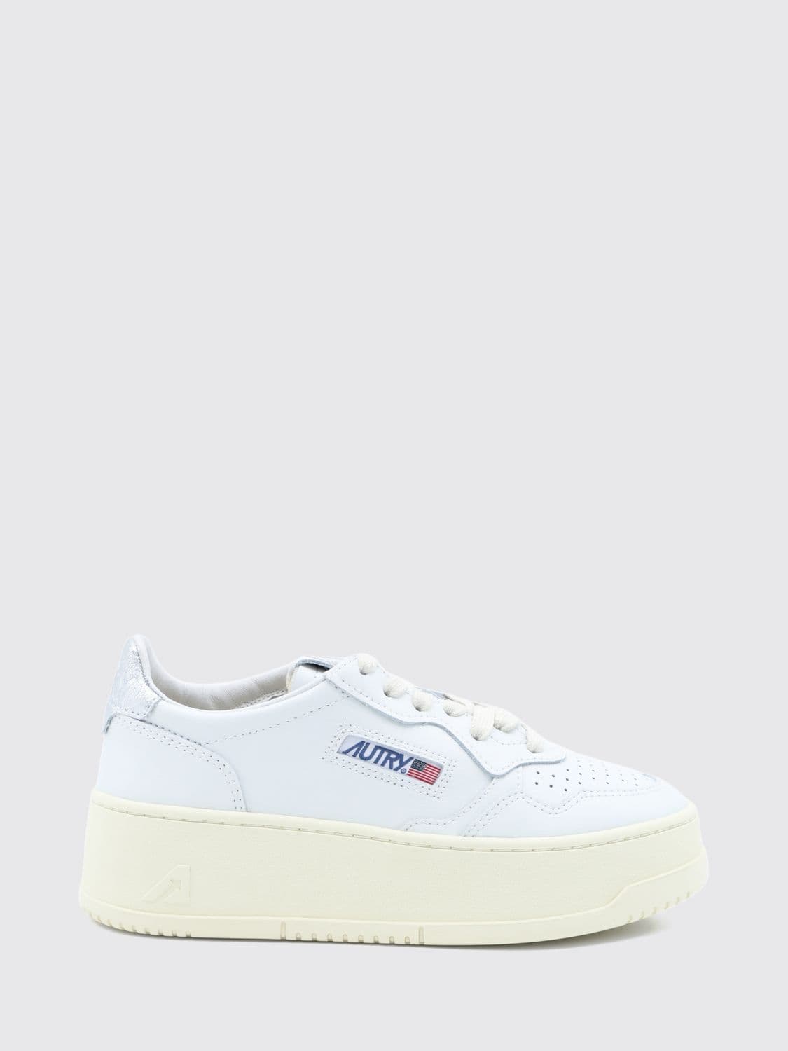 Autry Medalist Platform Low Sneakers in Leather with Perforated Toe and Cut-Out Logo
