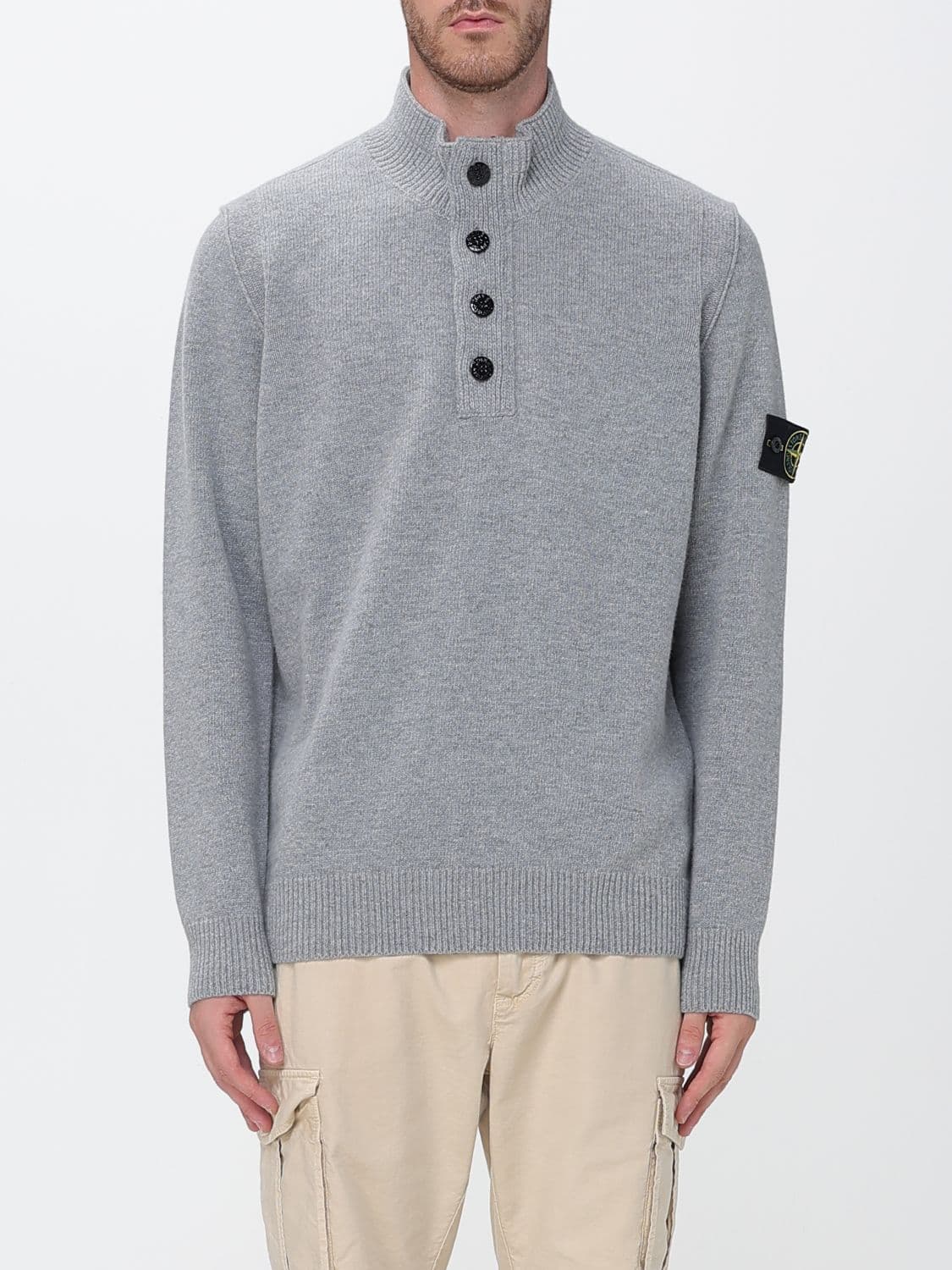 Stone Island Virgin Wool Turtleneck Jumper with Compass Logo Patch