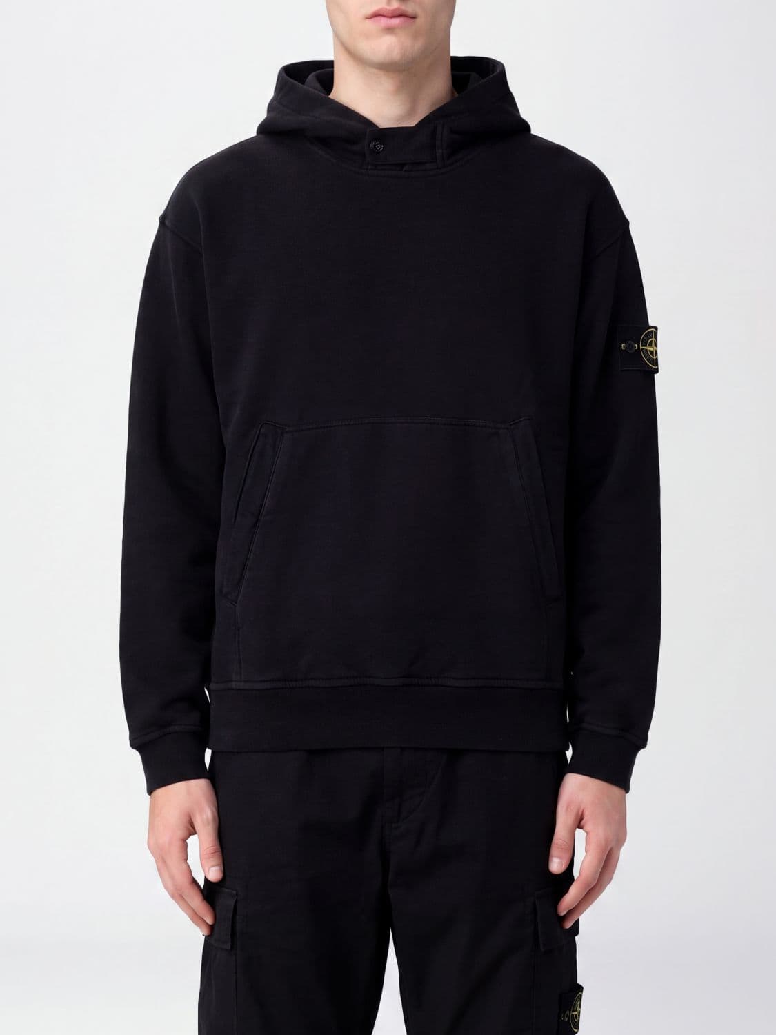 Stone Island Cotton Hoodie with Kangaroo Pocket and Compass Logo