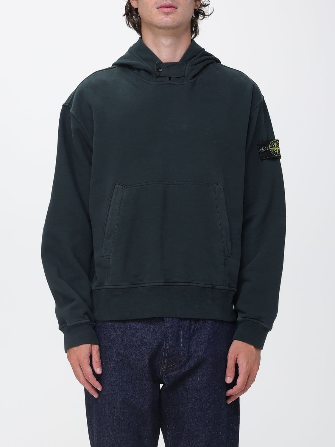 Stone Island Cotton Hoodie with Kangaroo Pocket and Compass Logo