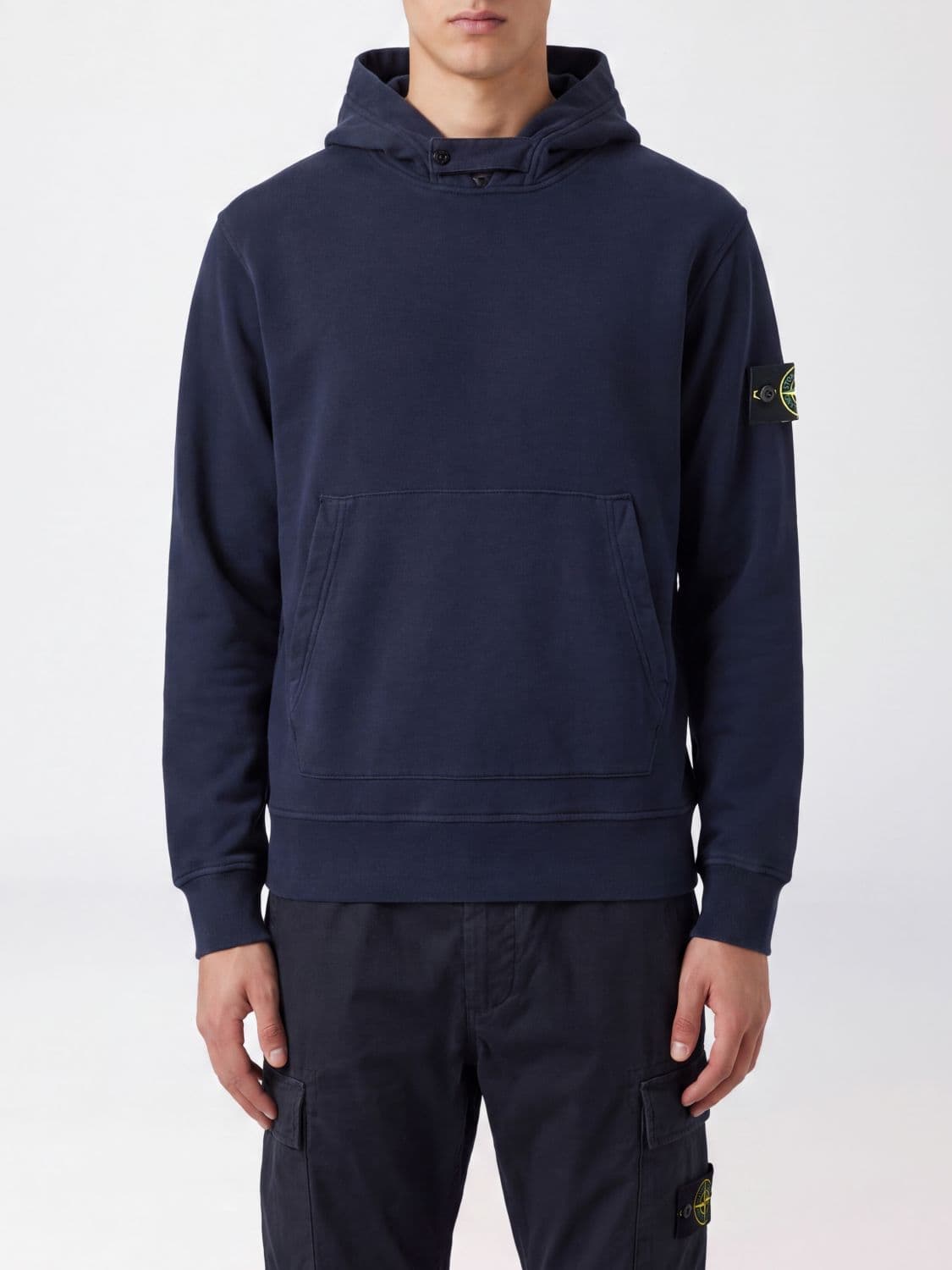 Stone Island Cotton Hoodie with Kangaroo Pocket and Compass Logo