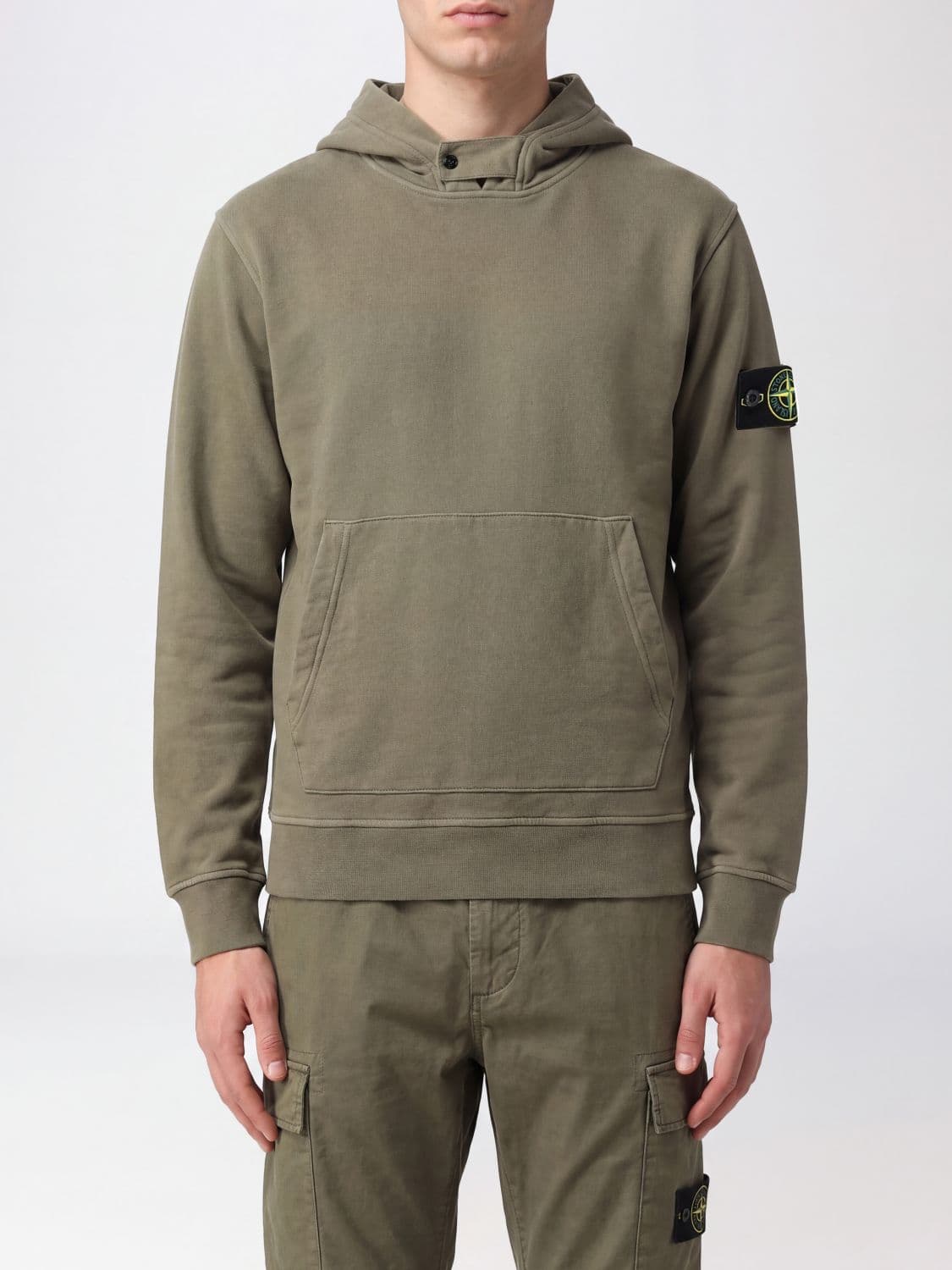 Stone Island Cotton Hoodie with Kangaroo Pocket and Compass Logo
