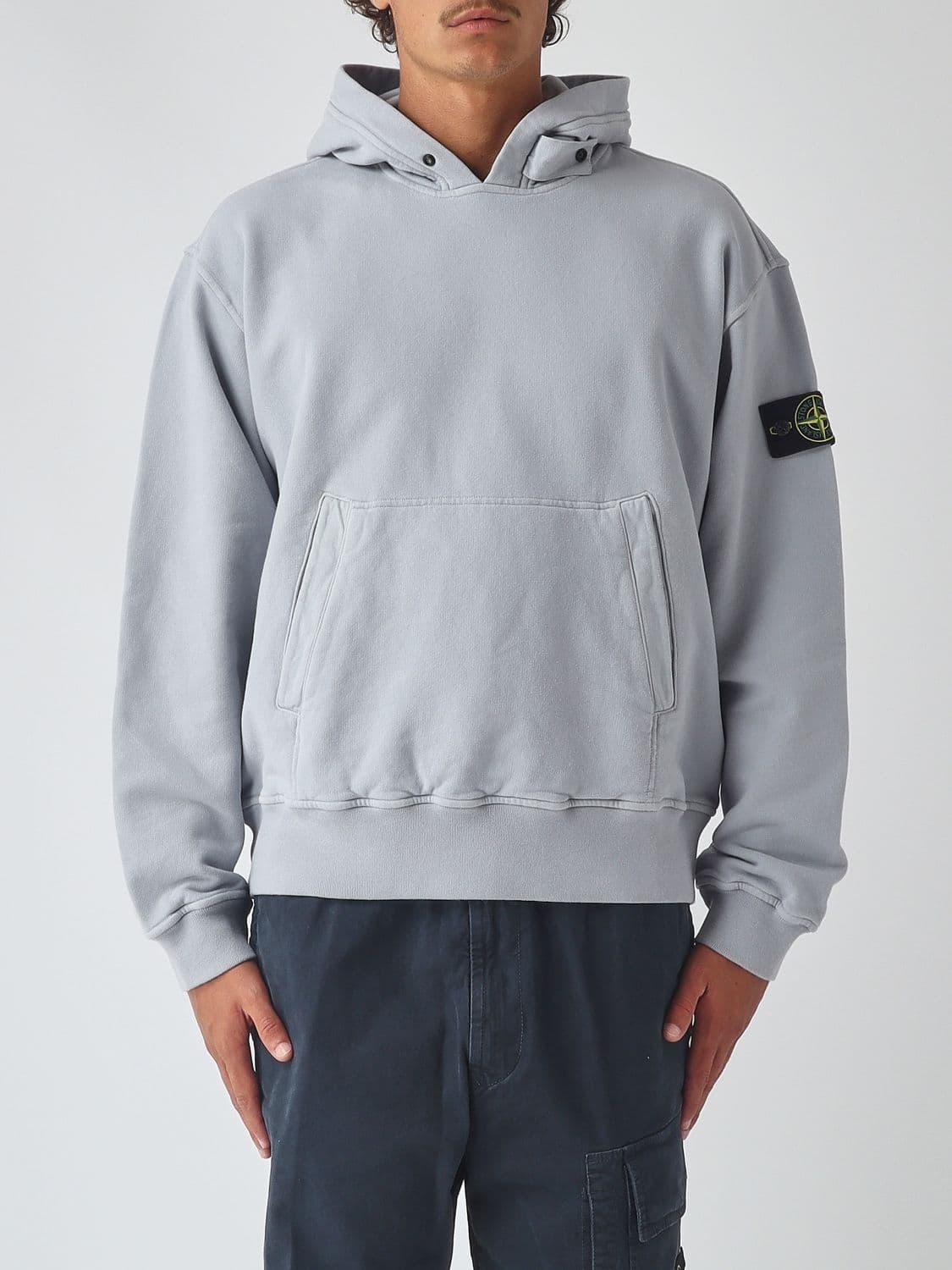 Stone Island Cotton Hoodie with Kangaroo Pocket and Compass Logo