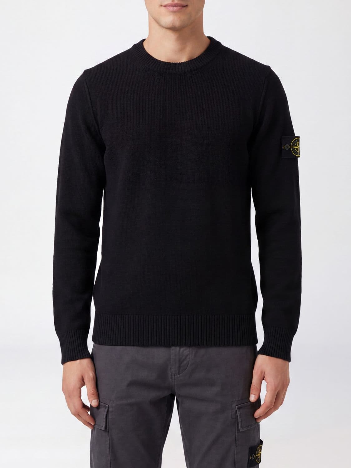 Stone Island Virgin Wool Crewneck Jumper with Compass Logo Patch