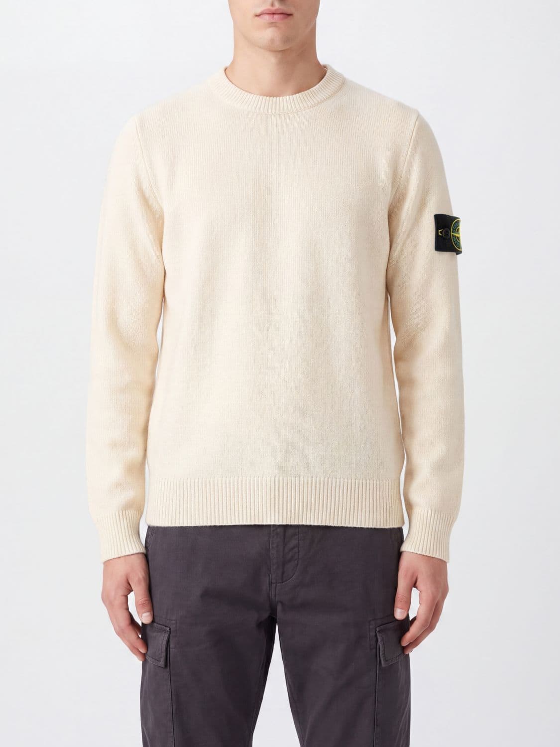 Stone Island Virgin Wool Crewneck Jumper with Compass Logo Patch