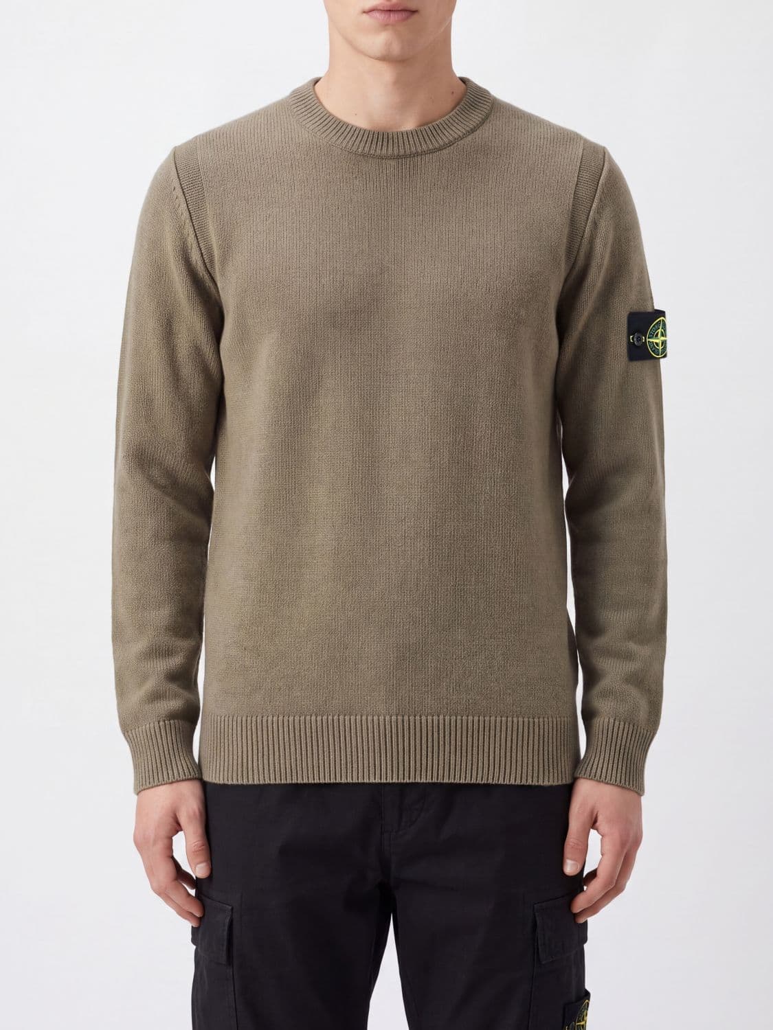 Stone Island Virgin Wool Crewneck Jumper with Compass Logo Patch