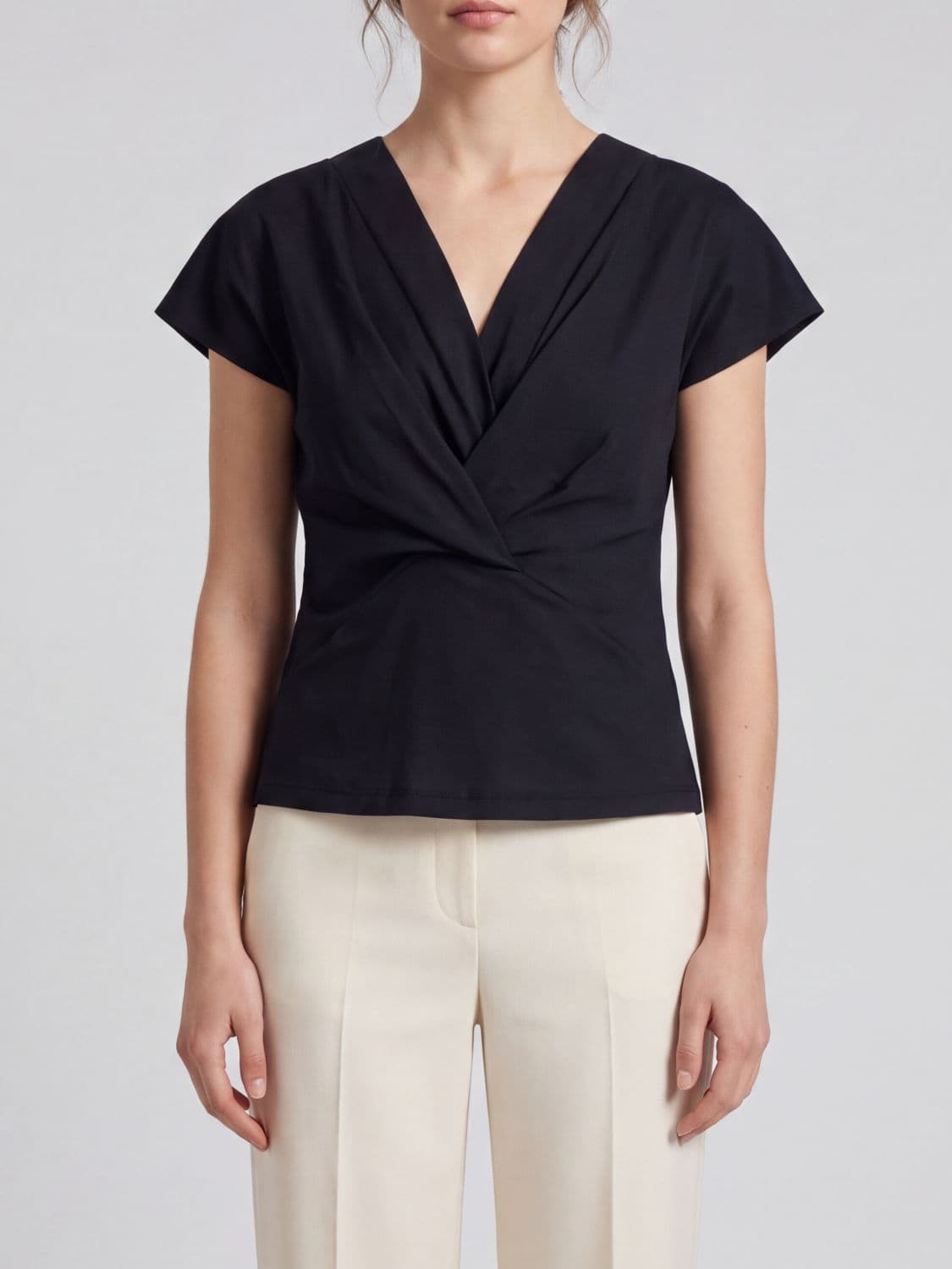 Isabel Marant Etoile Draped V-Neck Short-Sleeved Cotton Top