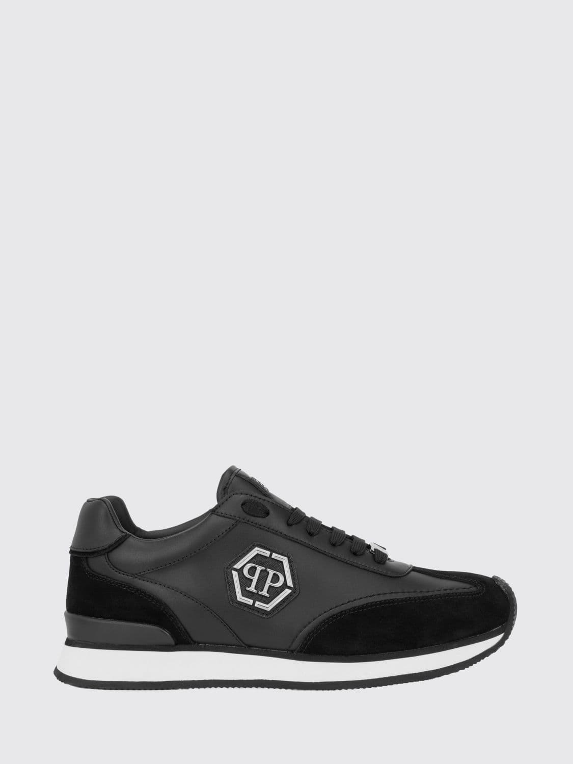 Philipp Plein Leather and Suede Low-Top Sneakers with Hexagon Logo and Monogram