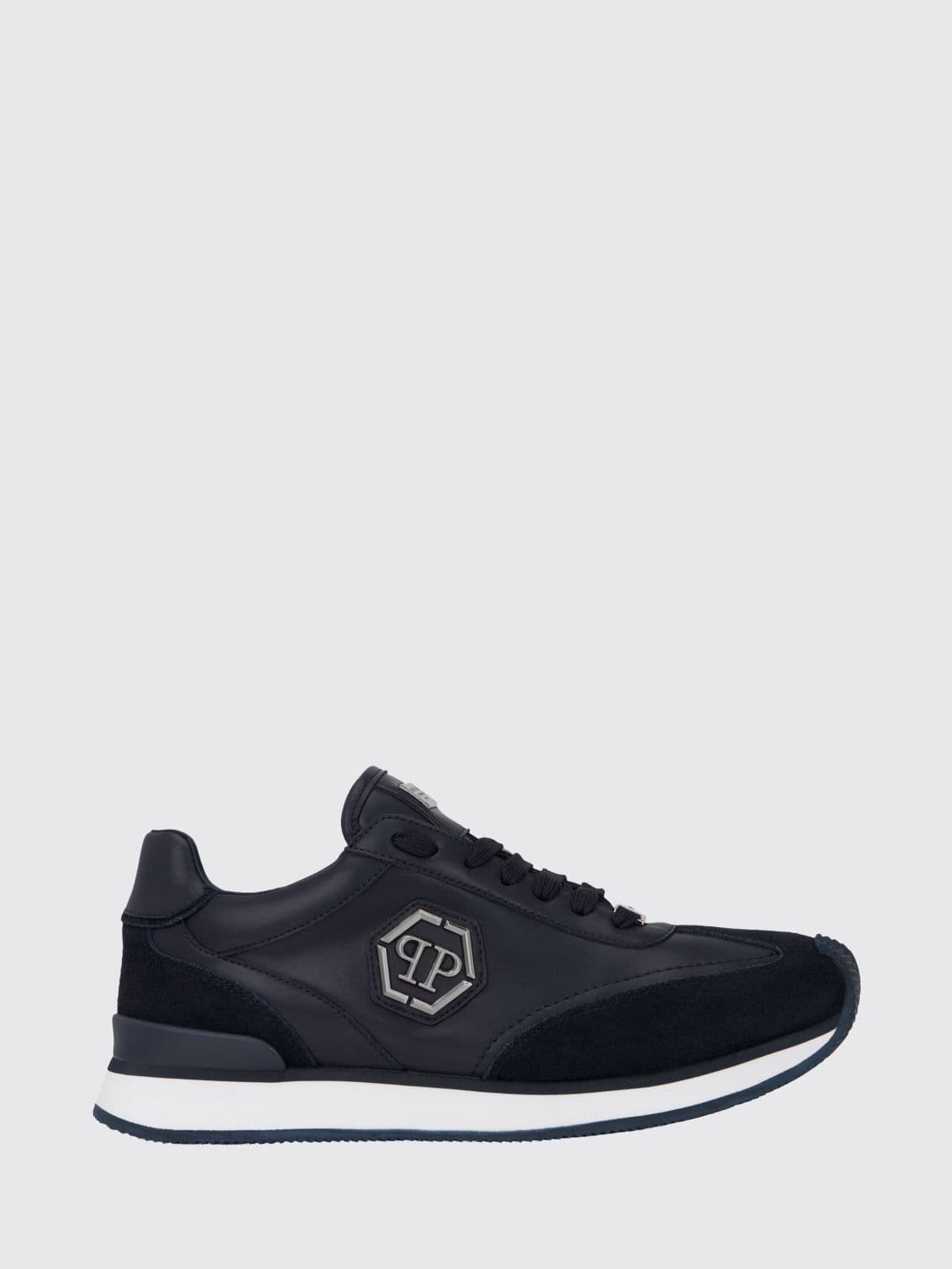 Philipp Plein Leather and Suede Low-Top Sneakers with Hexagon Logo and Monogram