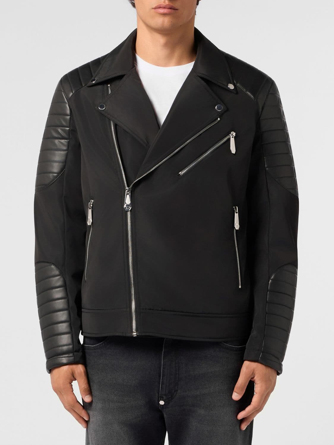 Philipp Plein Polyester Biker Jacket with Side Zip Closure