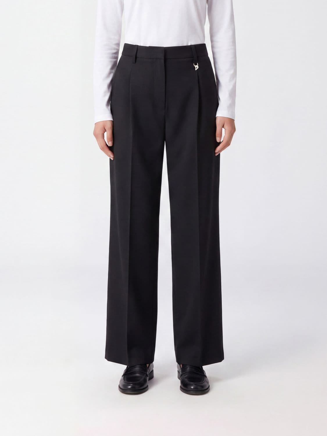 Dondup High-Waisted Palazzo Trousers in Silk and Cotton Blend with Pleats