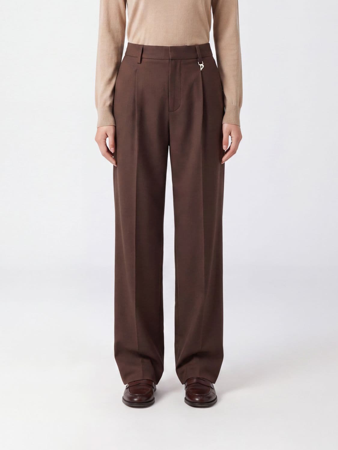 Dondup High-Waisted Palazzo Trousers in Silk and Cotton Blend with Pleats
