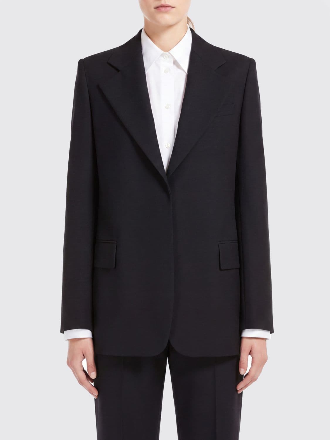 Sportmax Single-Breasted Cropped Pure Wool Blazer with Peak Lapels
