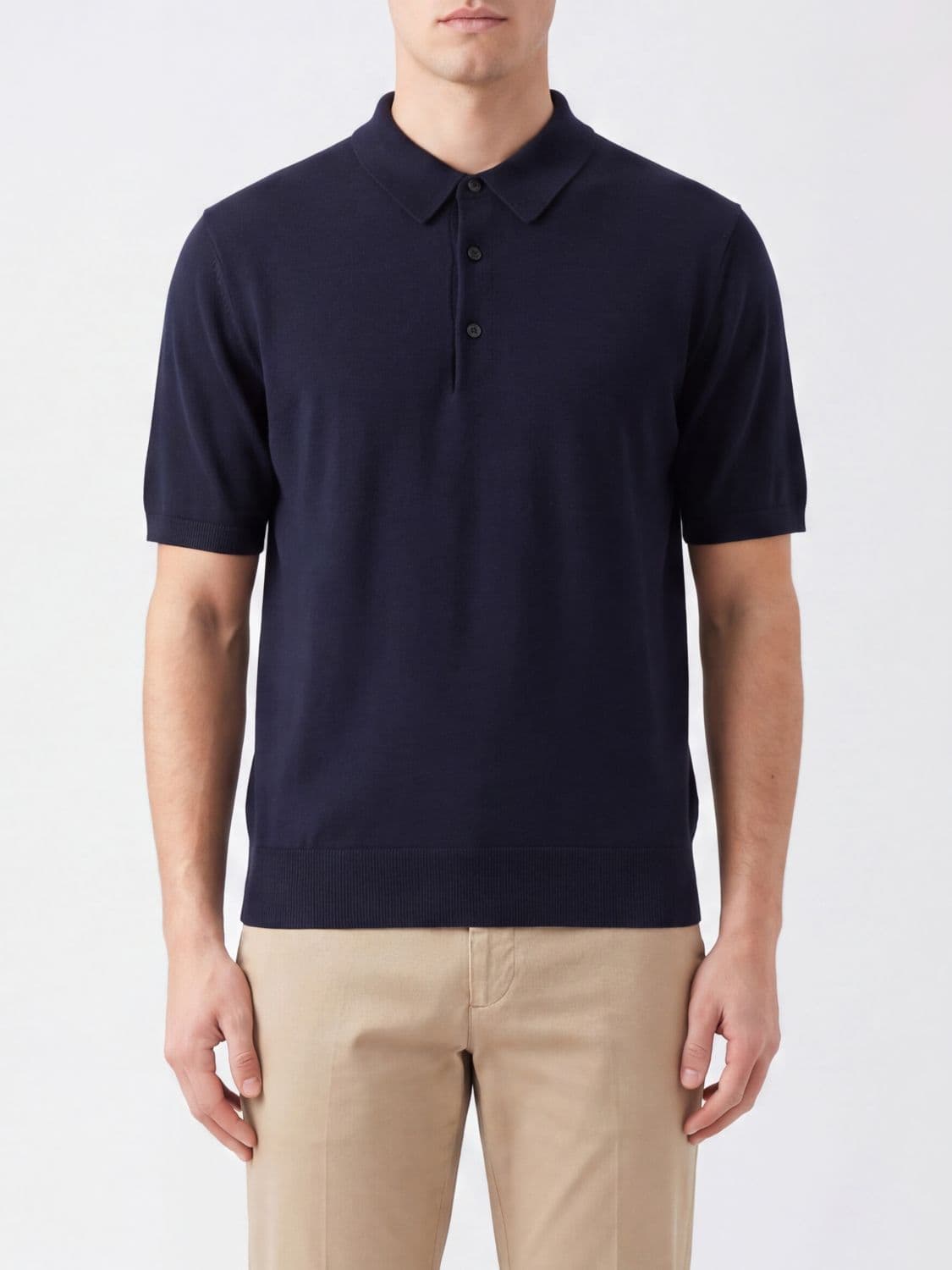 Dries Van Noten Short-Sleeved Cashmere Polo Shirt with Three Buttons