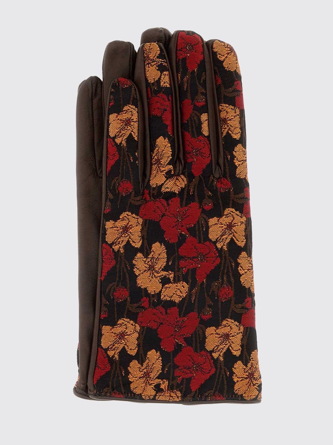 Dries Van Noten Floral Jacquard Gloves in Leather and Cotton · L