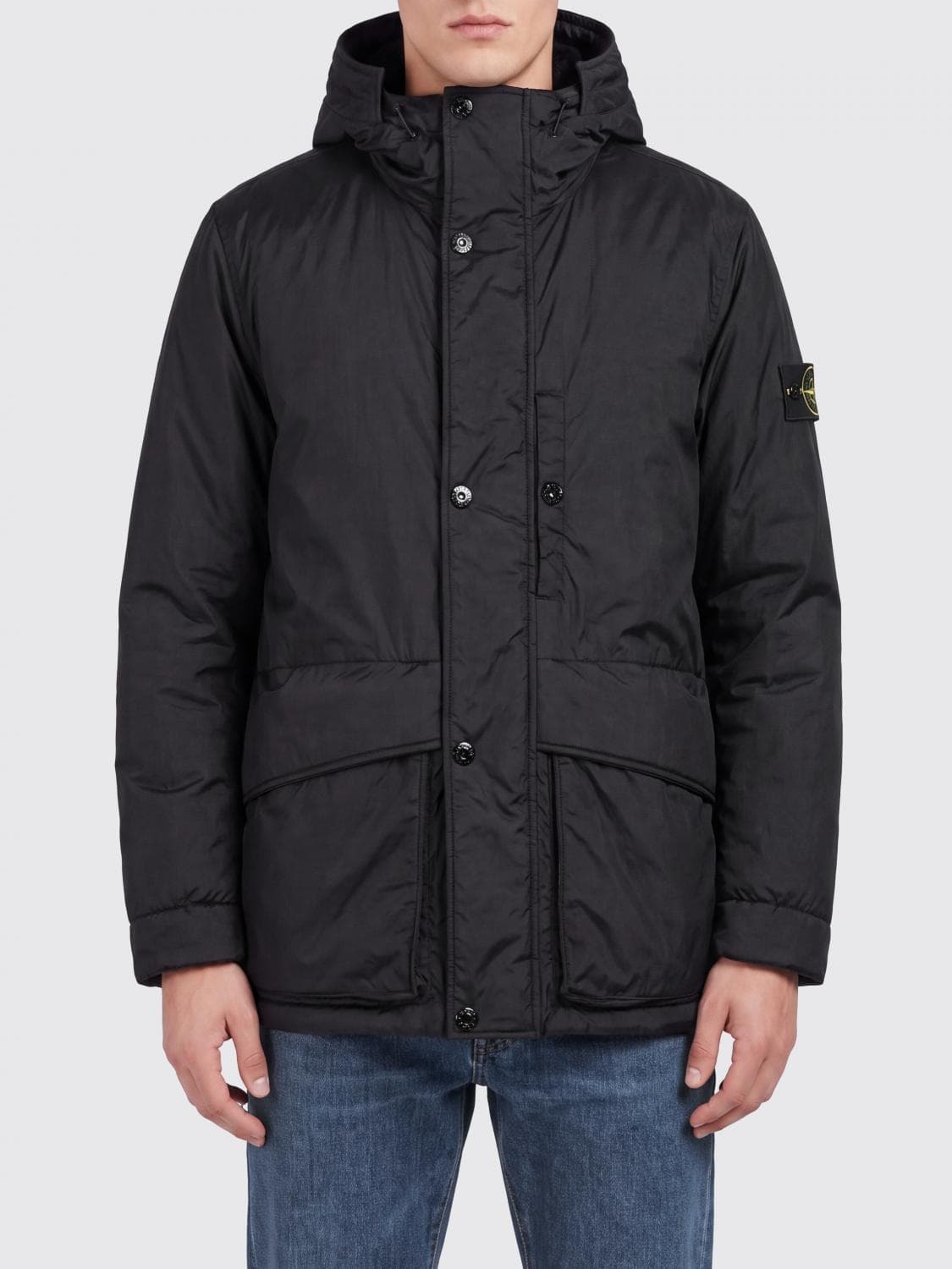 Stone Island Short Water-Repellent Parka with Adjustable Hood and Logo