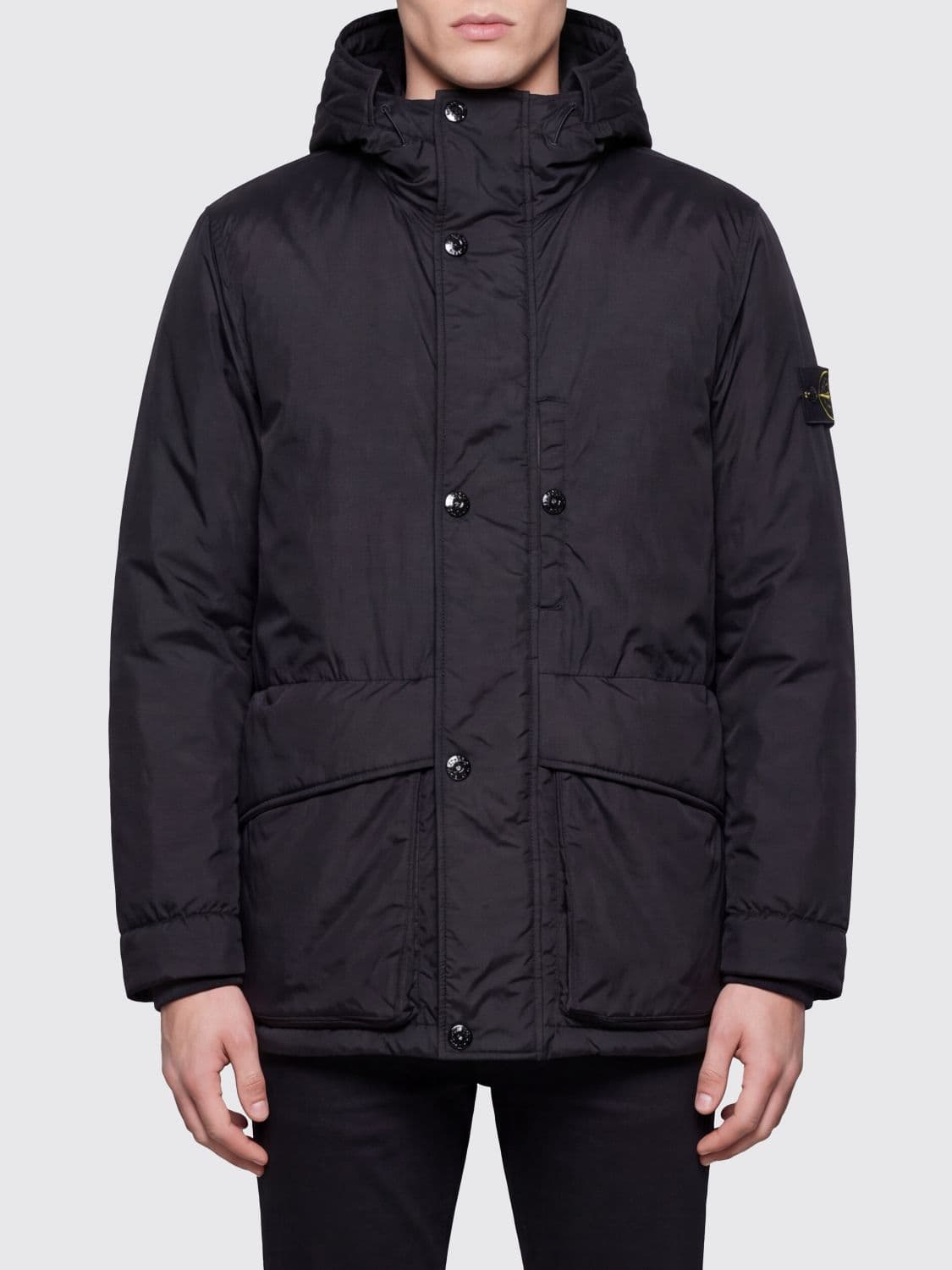 Stone Island Short Water-Repellent Parka with Adjustable Hood and Logo