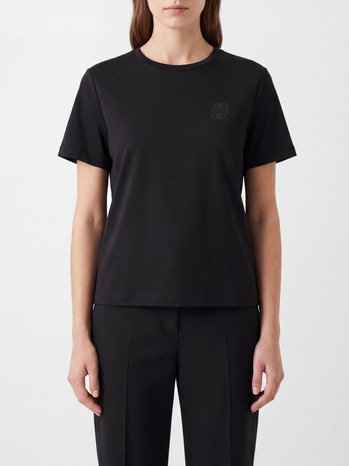 Max Mara Cotton Blend Crew-Neck T-Shirt with Tone-on-Tone Logo