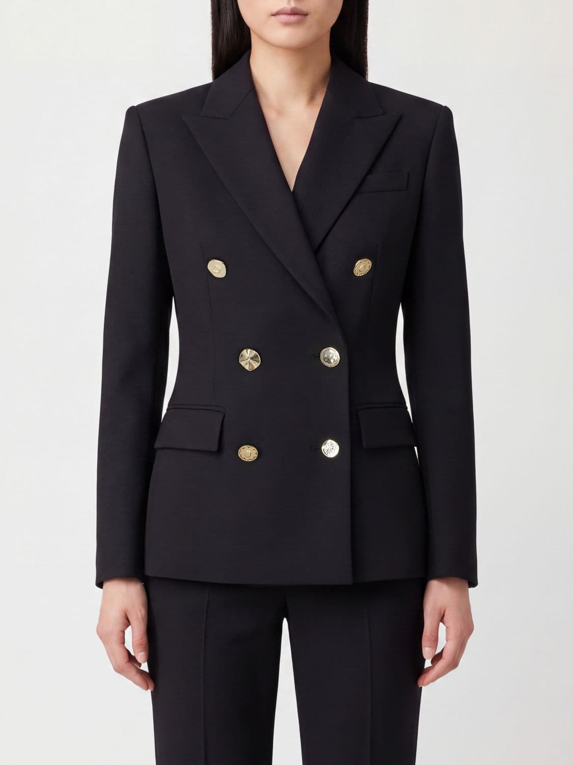 Dondup Slim Fit Double-Breasted Blazer in Viscose with Metallic Buttons