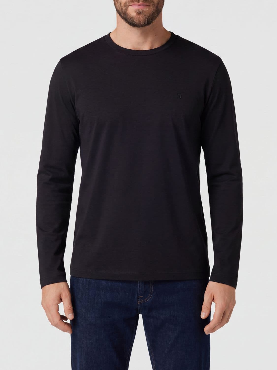 Dondup Long-Sleeved Cotton T-shirt with Crew Neck and Contrast Logo