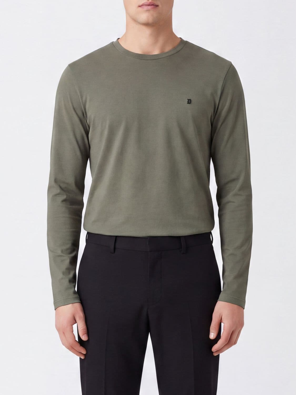 Dondup Long-Sleeved Cotton T-shirt with Crew Neck and Contrast Logo