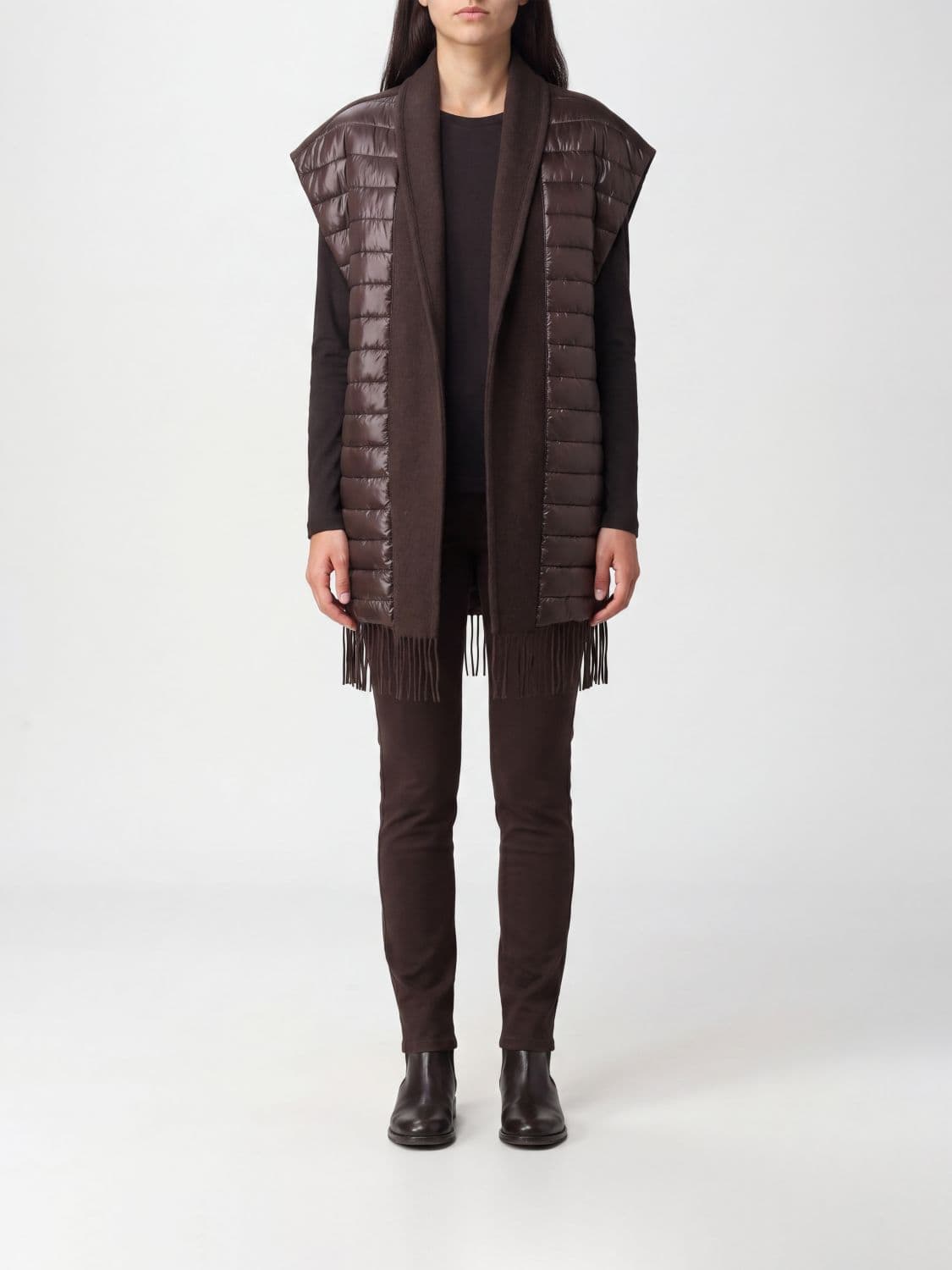 Herno Long Quilted Wool and Cashmere Blend Gilet with Shawl Collar