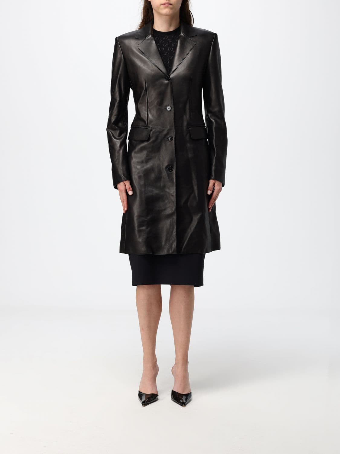 Gucci Single-Breasted Smooth Lambskin Leather Jacket with Slim Fit