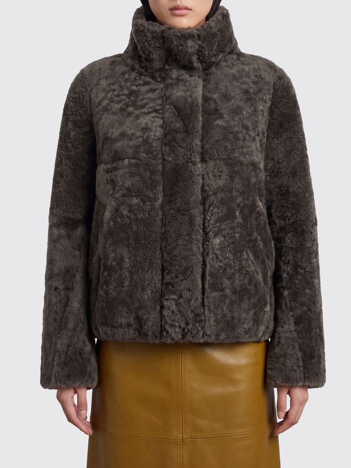 Brunello Cucinelli Cropped High-Neck Shearling Fur Jacket