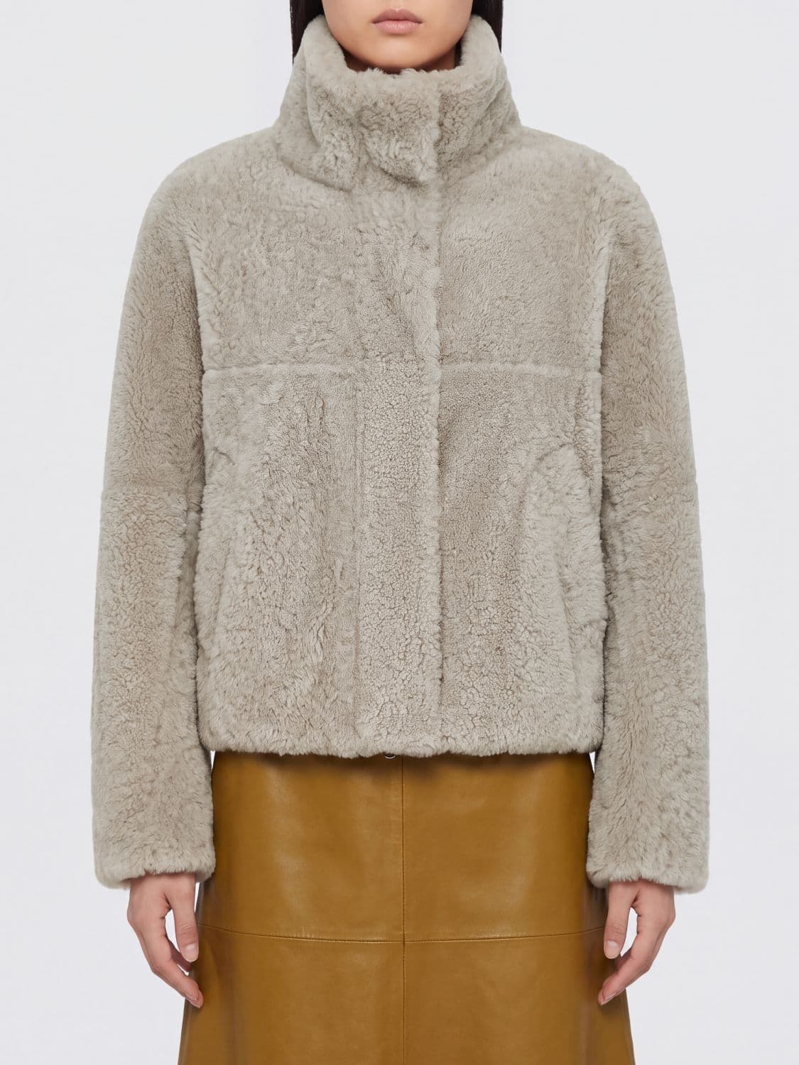 Brunello Cucinelli Cropped High-Neck Shearling Fur Jacket