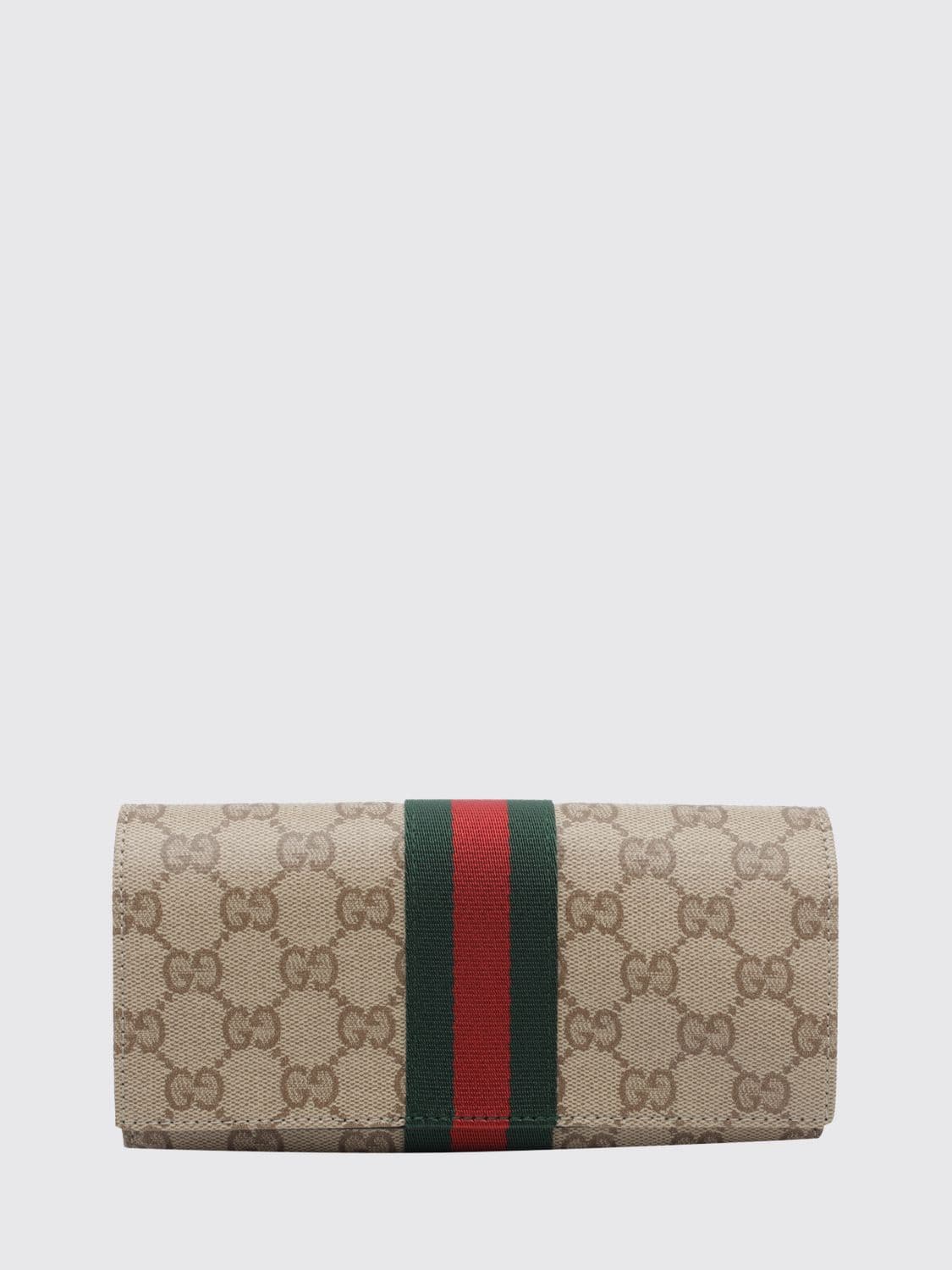 Gucci GG Fabric Wallet with Web Detail and Flap Closure