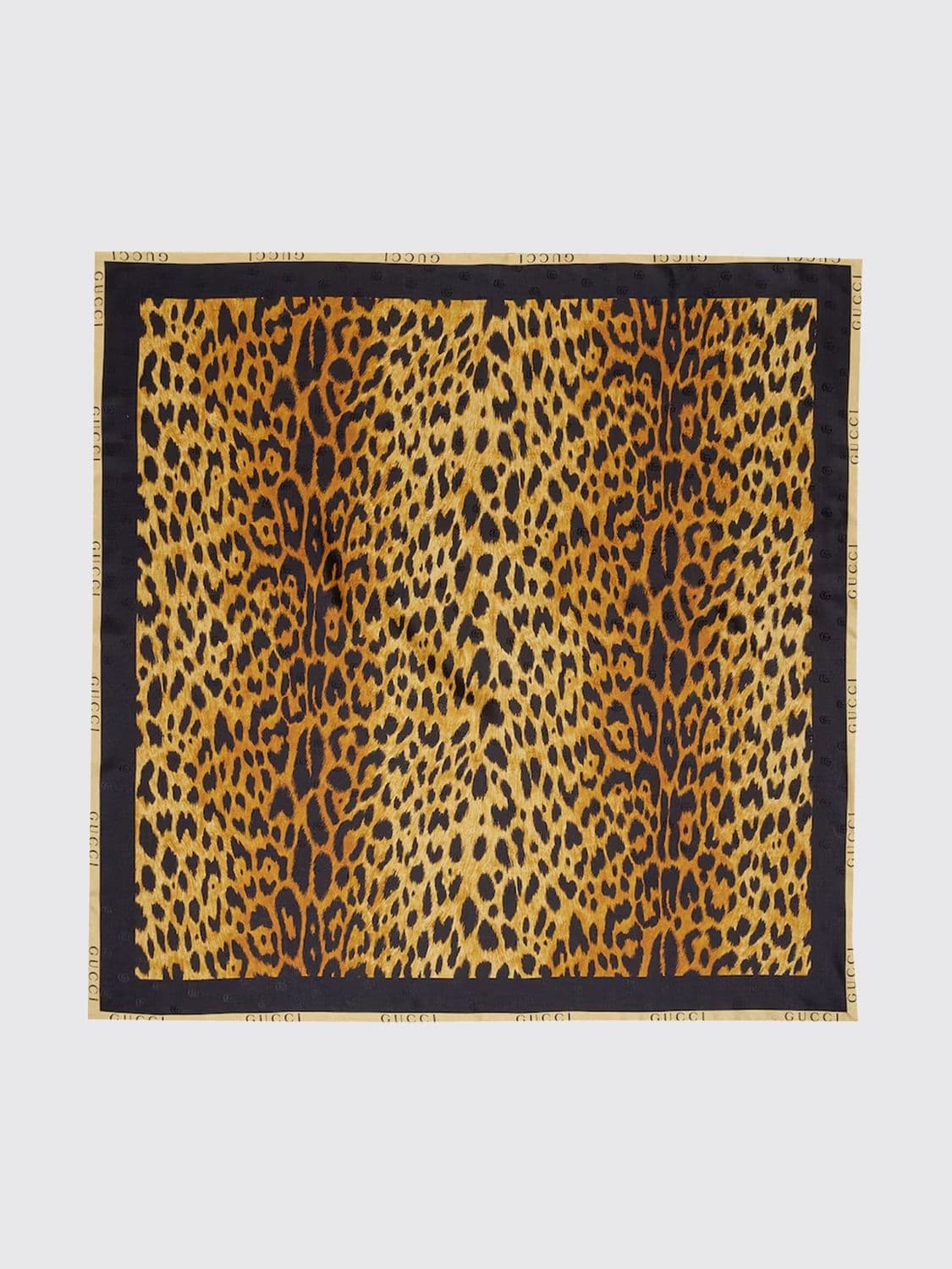 Gucci Square Silk Foulard with Animal Print and Logo