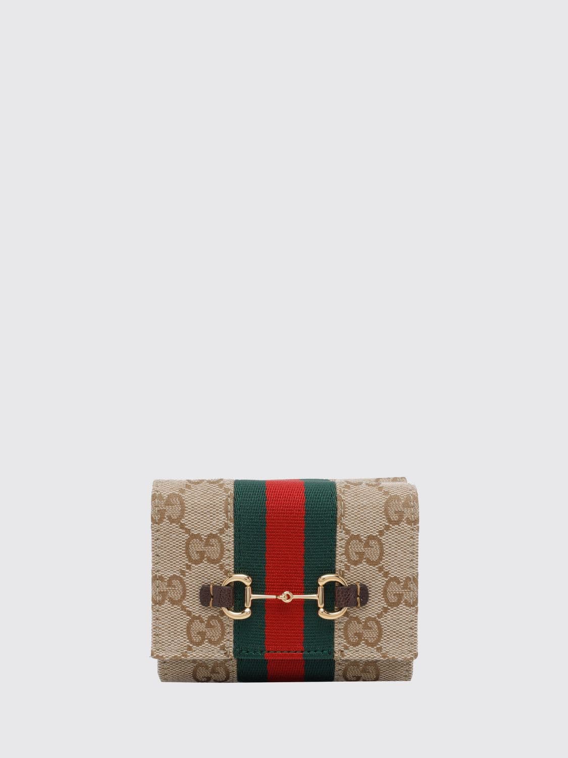 Gucci Horsebit Web Trifold Wallet in GG Supreme Fabric