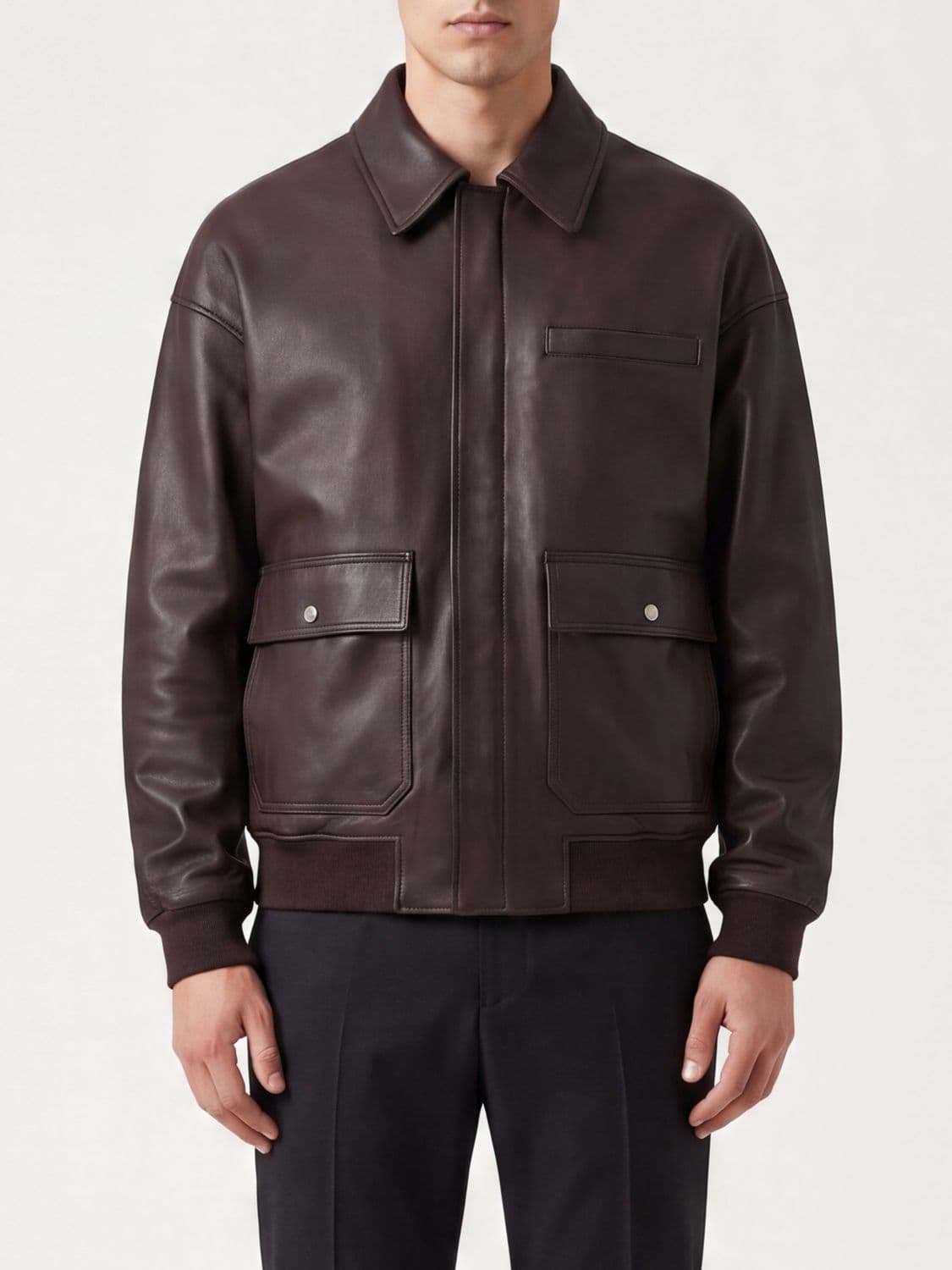 Carrer Baby Calfskin Leather Jacket with Classic Collar and Elasticated Hem