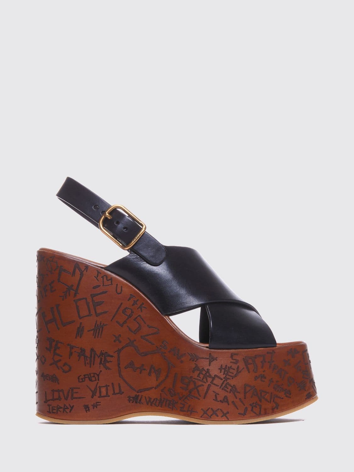Chloé Maxime Wedge Sandals in Smooth Calfskin Leather