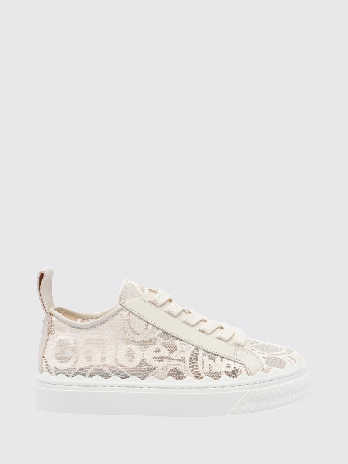 Chloé Lauren Lace and Leather Platform Sneakers with Logo