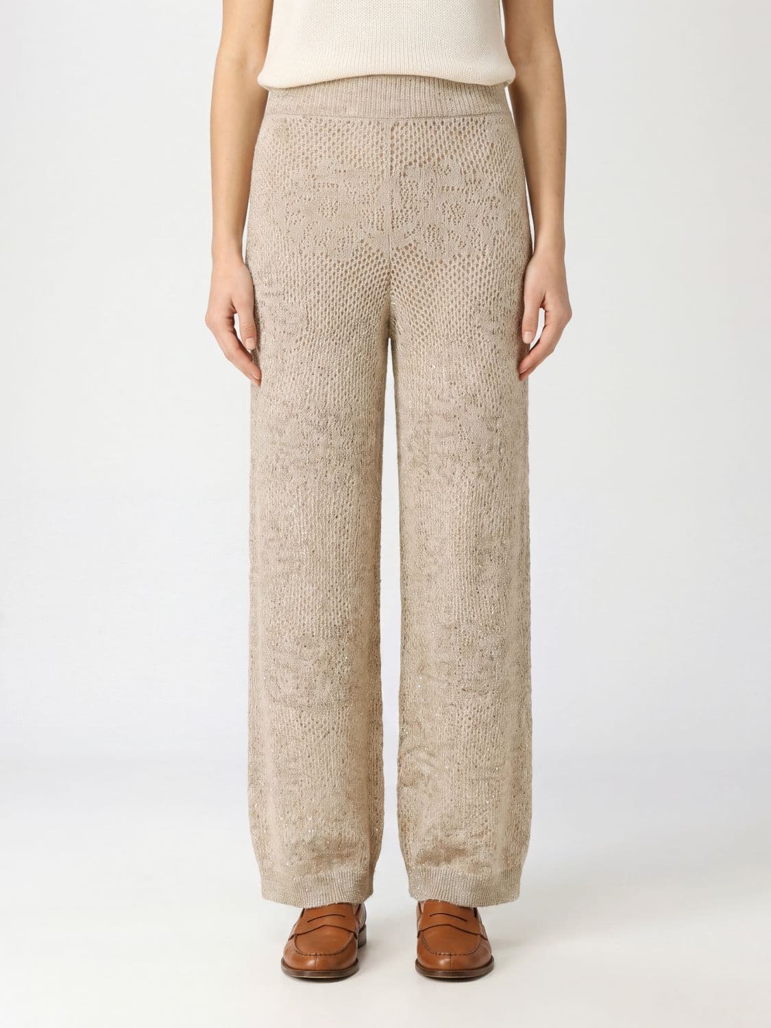 Brunello Cucinelli Sequin-Embroidered Wool-Knit Trousers