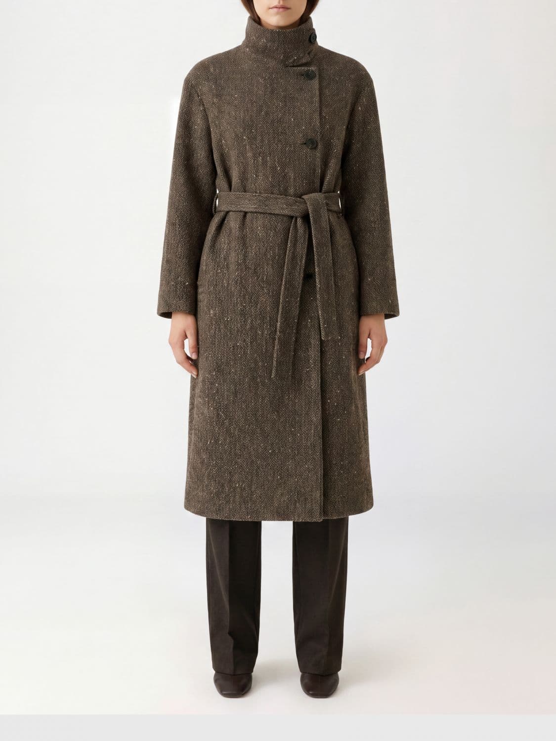 Brunello Cucinelli Chevron Wool Double-Breasted Belted Coat · 40