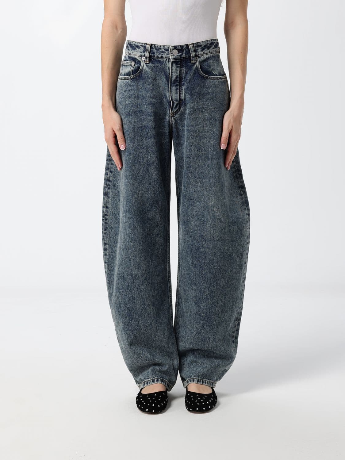 Alaïa Round High-Waisted Baggy Jeans in Cotton Denim