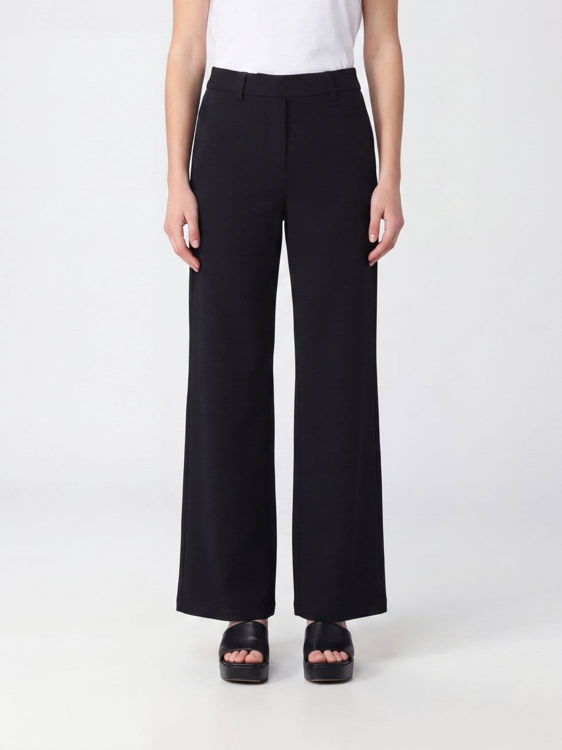Liu Jo High-Waisted Straight-Leg Stretch Jersey Trousers with Rhinestone Logo