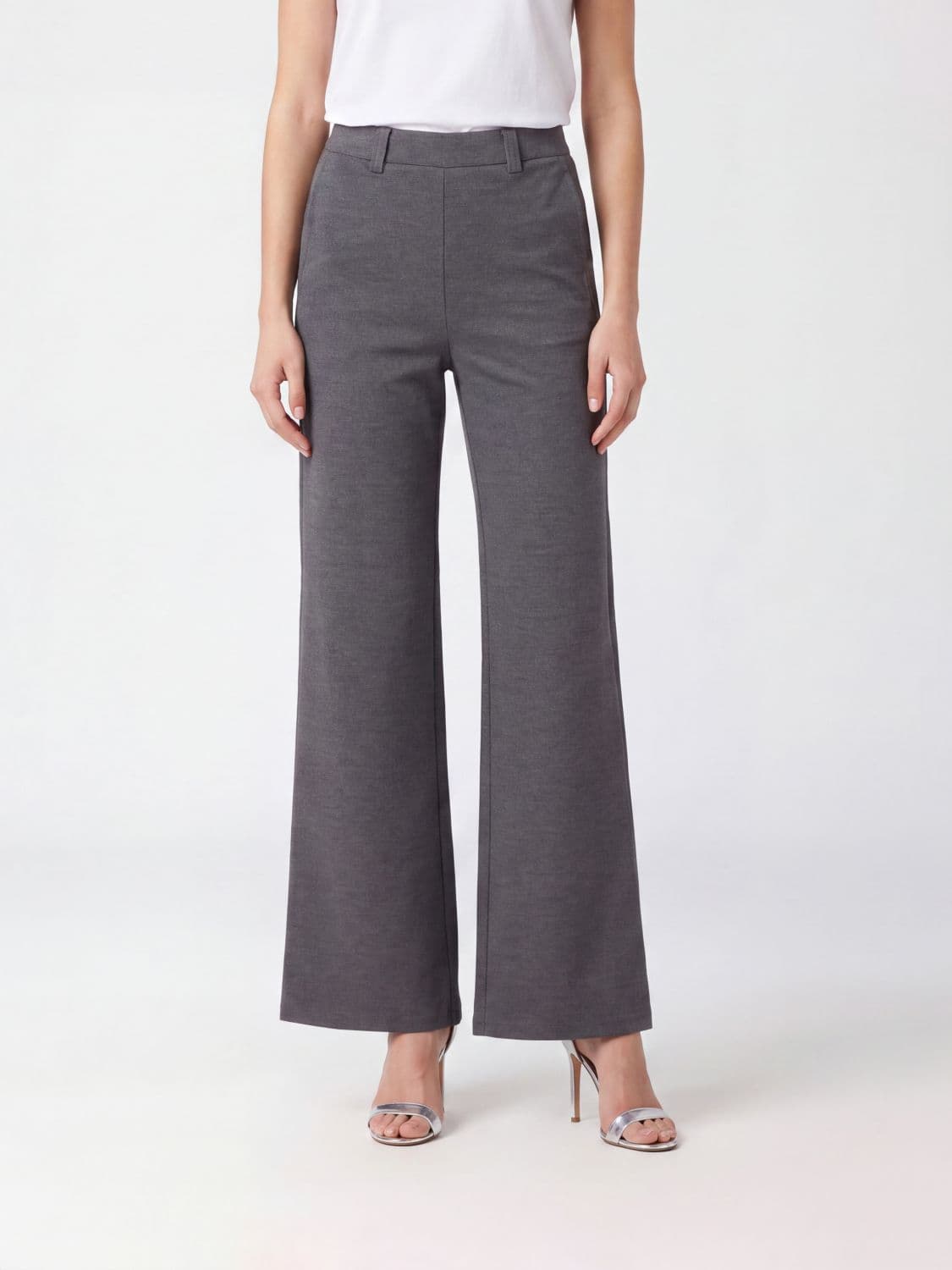 Liu Jo High-Waisted Straight-Leg Stretch Jersey Trousers with Rhinestone Logo