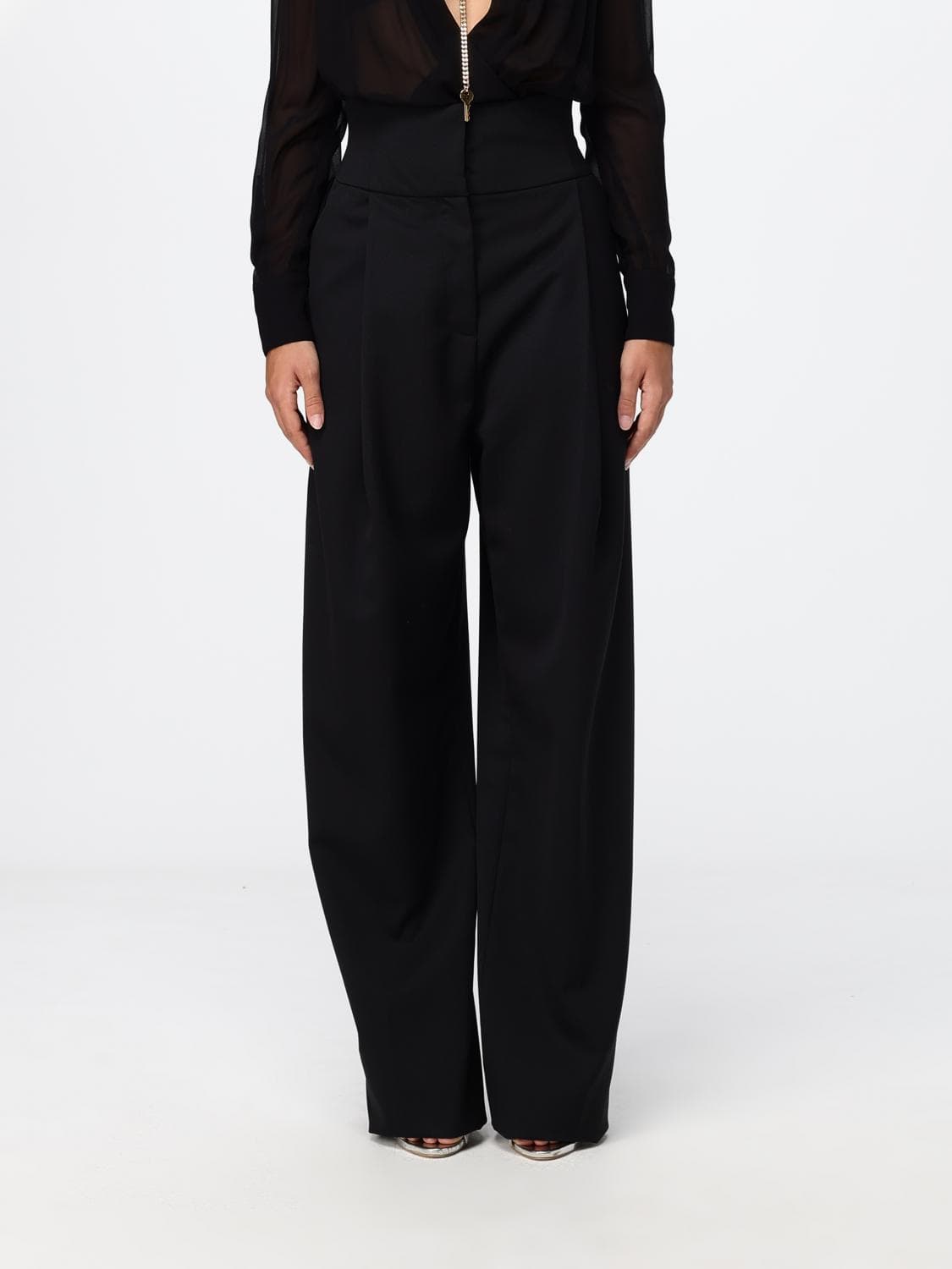 Elisabetta Franchi High-Waisted Virgin Wool Gabardine Palazzo Trousers
