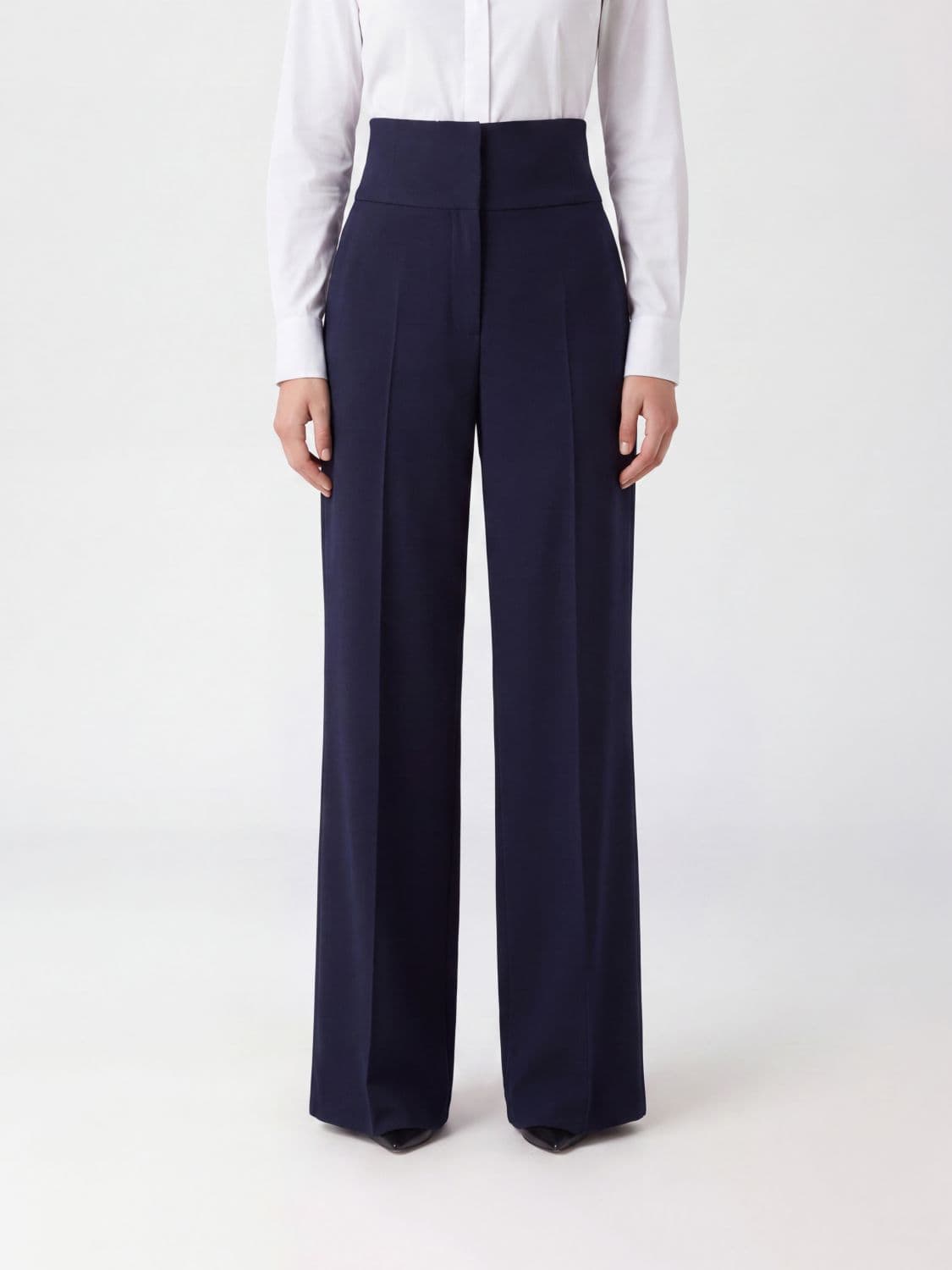 Elisabetta Franchi High-Waisted Virgin Wool Gabardine Palazzo Trousers