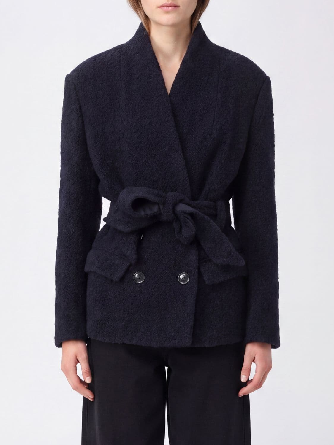 Isabel Marant Double-Breasted Wool and Alpaca Short Coat with Belt