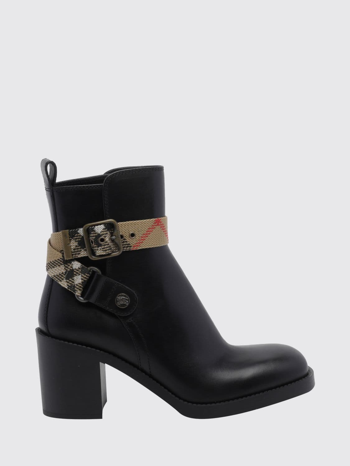 Burberry Huntley Vintage Check Detail Calf Leather Biker Boots